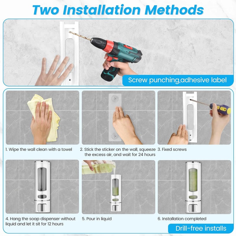 Kytree Foam Hand Liquid Soap Dispenser, 400ml Bathroom Shower Dispenser Gel Container Shower Pump Dispenser and Organizer for Bathroom Kitchen Hotel, Refillable Liquid Lotion Soap Dispenser Wall Mounted - Image 2